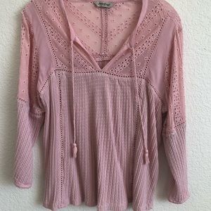Lucky Brand Knit and Lace Long Sleeve Top